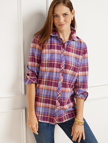 Cotton Button Front Shirt - Fabulous Plaid