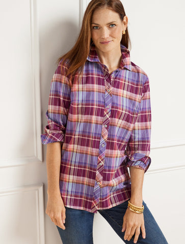 Cotton Button Front Shirt - Fabulous Plaid