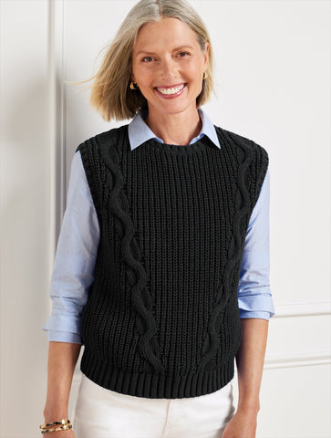 Convertible Cowl-Neck Cable Knit Vest