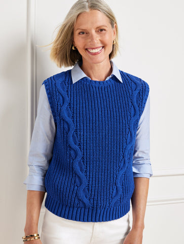 Convertible Cowl-Neck Cable Knit Vest