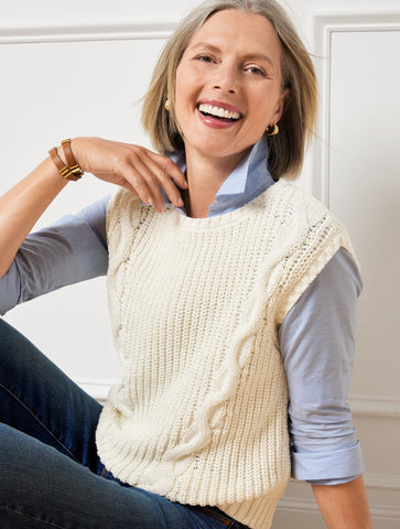 Convertible Cowl-Neck Cable Knit Vest