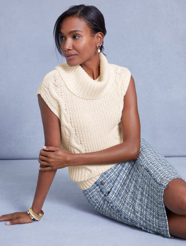 Convertible Cowl-Neck Cable Knit Vest