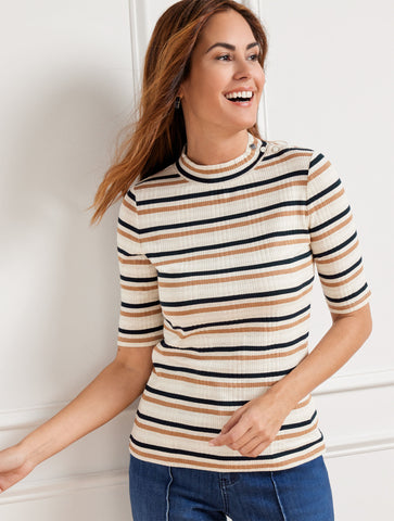 Ribbed Mockneck Tee - Terrace Stripe