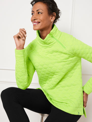 Metallic Asymmetrical Zip Quilted Pullover