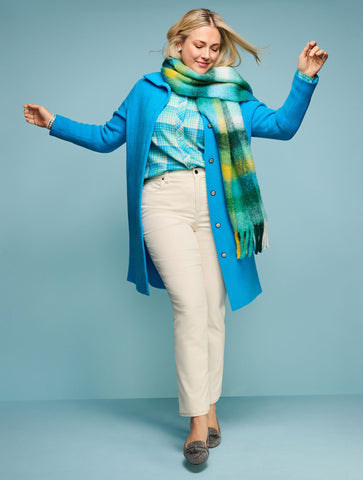 Cotton Button Front Shirt - Ornament Plaid Metallic