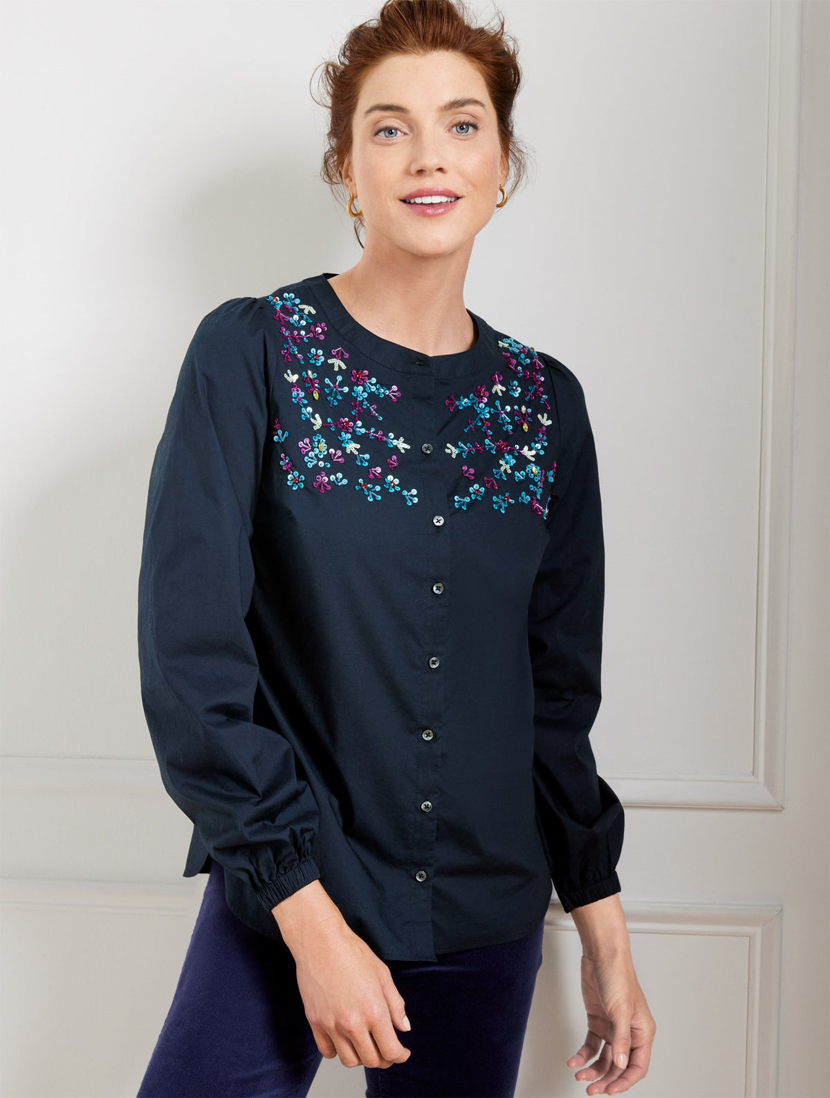 Embellished Poplin Top