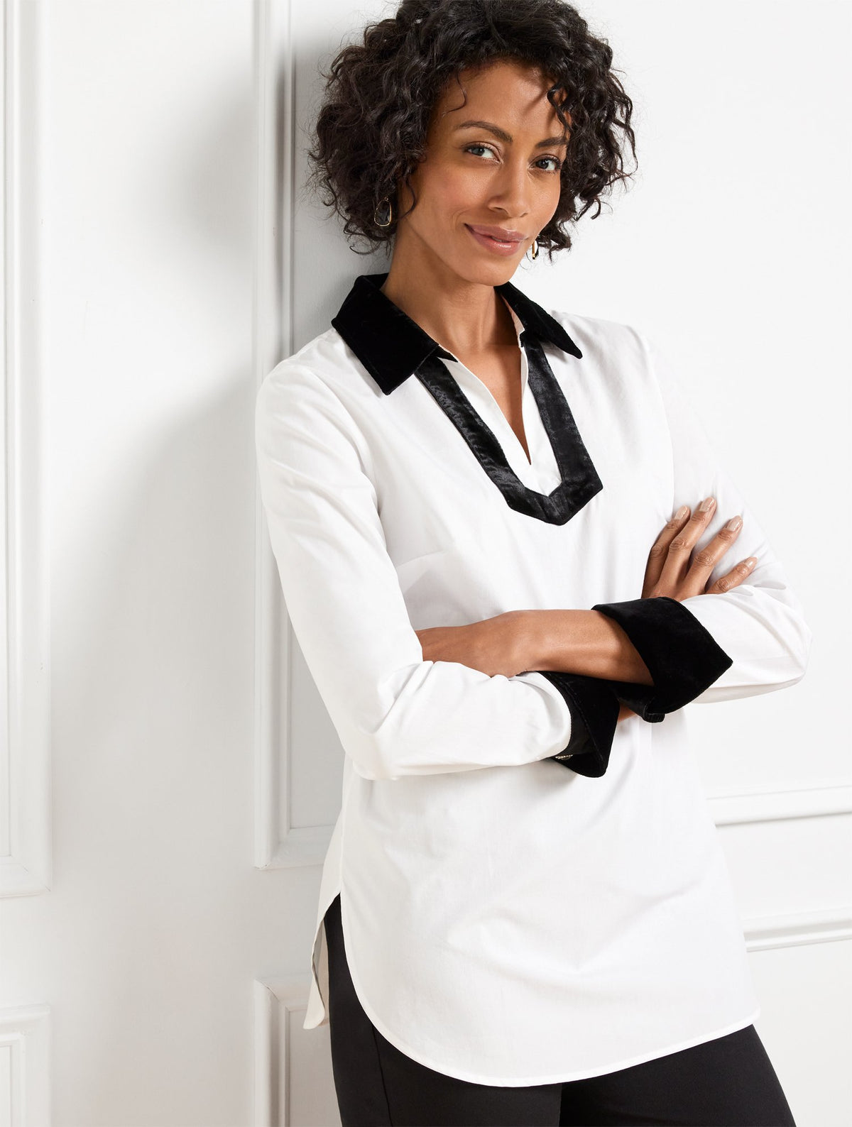 Velvet Trim Poplin Tunic