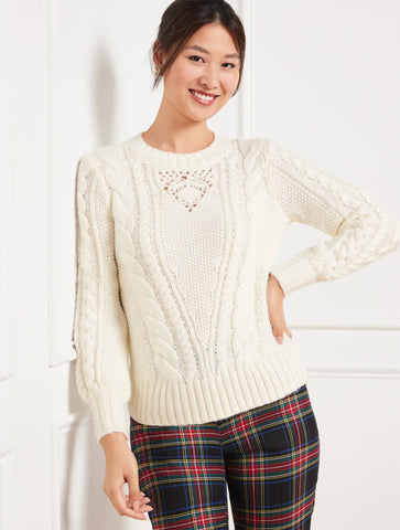 Balloon Sleeve Cable Knit Sweater