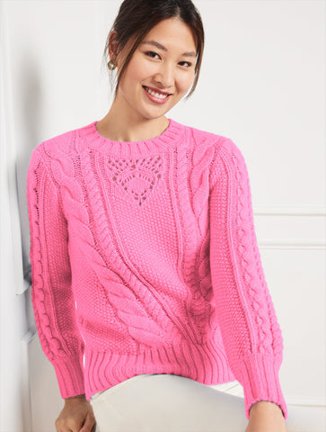 Balloon Sleeve Cable Knit Sweater