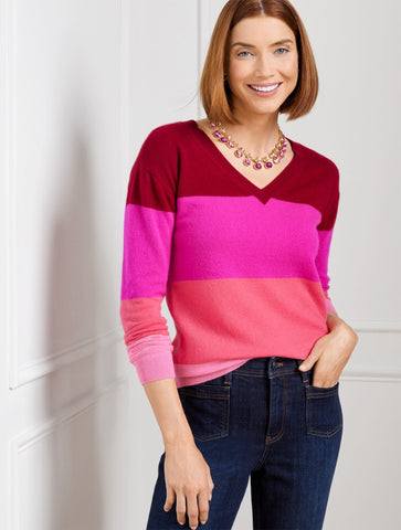 Cashmere V-Neck Pullover - Tonal stripe