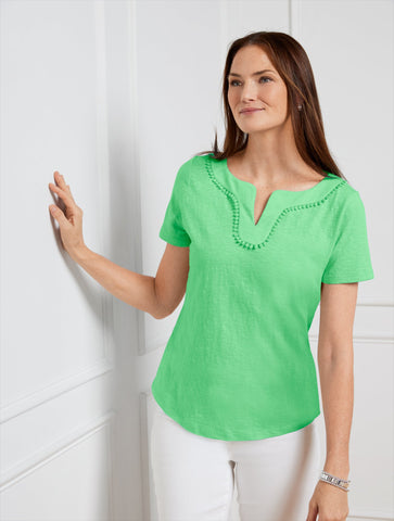 Dot Trim Split Neck Tee