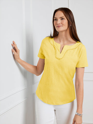 Dot Trim Split Neck Tee