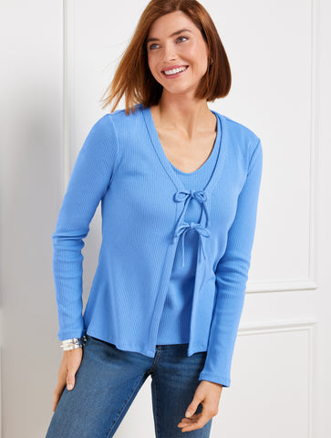 Ribbed Tie Front Cardigan