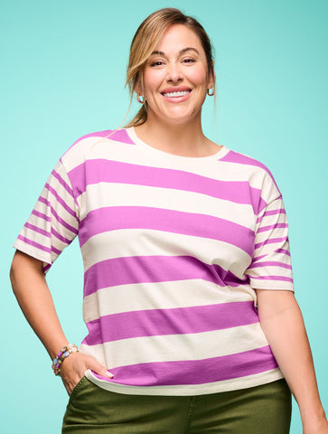 Boxy Crewneck Tee - Mixed Stripe