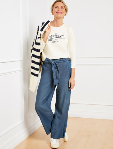 Belted Wide Ankle Pants - Kali Wash