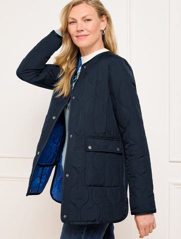 Quilted Collarless Coat