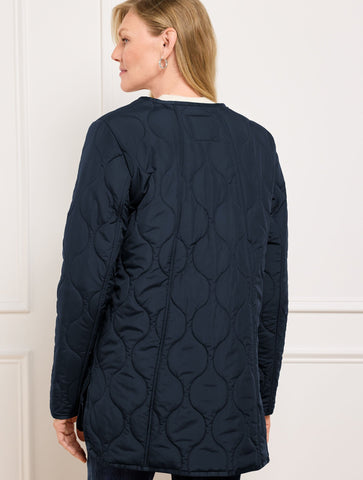 Quilted Collarless Coat