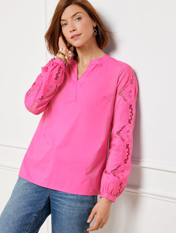Embroidered Poplin Top