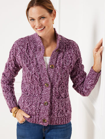 Marl Cable Knit Mockneck Cardigan