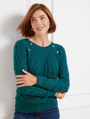 Button Raglan Cable Knit Sweater