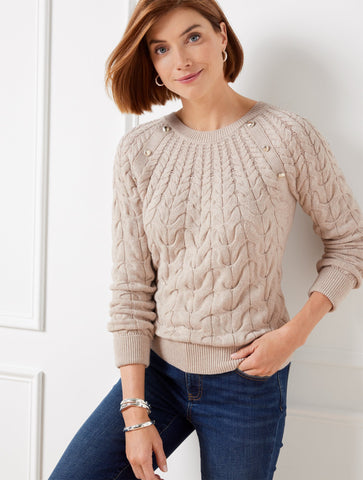 Button Raglan Cable Knit Sweater
