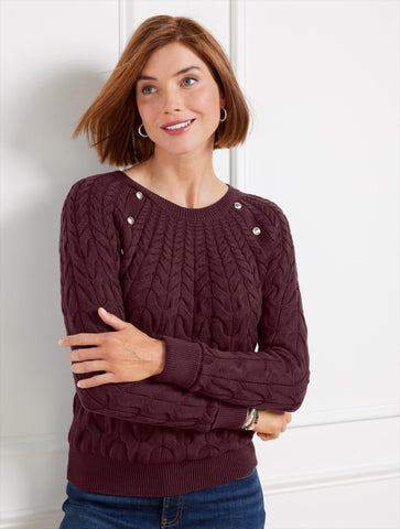 Button Raglan Cable Knit Sweater