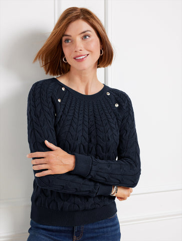Button Raglan Cable Knit Sweater