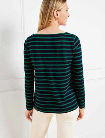 Embroidered Bateau Neck Tee - Cocktail