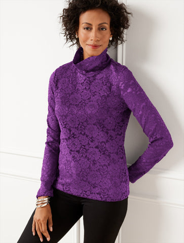 Lace Turtleneck Pullover