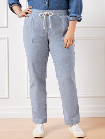 Straight Leg Drawstring Pants - Railroad Stripe