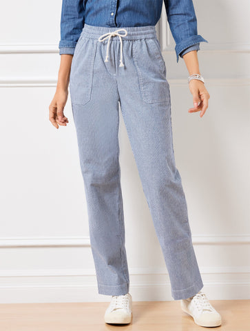 Straight Leg Drawstring Pants - Railroad Stripe