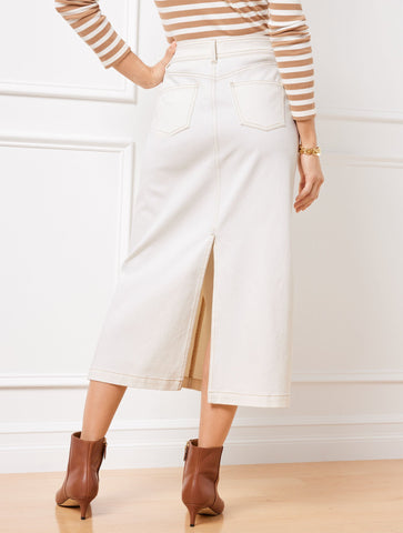 Denim Midi Skirt - Light Ecru