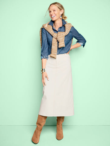 Denim Midi Skirt - Light Ecru