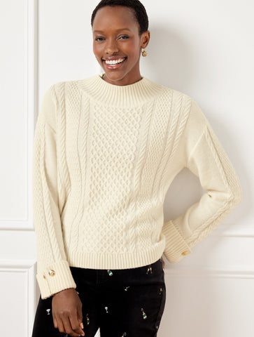 Cable Knit Button Cuff Sweater