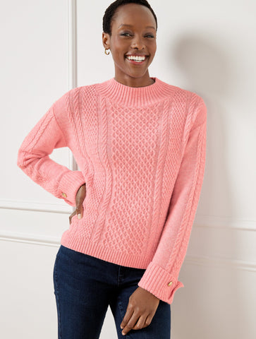 Cable Knit Button Cuff Sweater