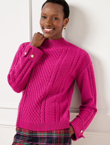 Cable Knit Button Cuff Sweater