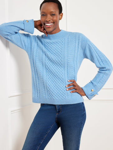 Cable Knit Button Cuff Sweater