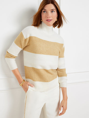 Wool Blend Turtleneck Sweater - Sequin Stripe