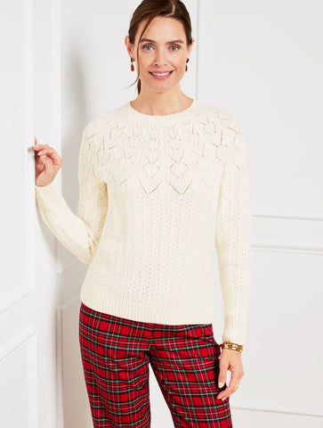 Pointelle Round Yoke Sweater