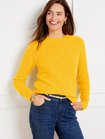 Pointelle Round Yoke Sweater