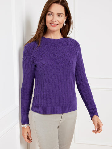 Pointelle Round Yoke Sweater