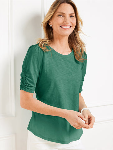 Ruched Cuff Crewneck Tee