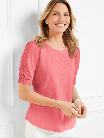 Ruched Cuff Crewneck Tee