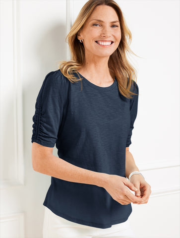 Ruched Cuff Crewneck Tee