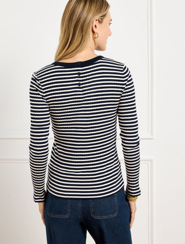 Ribbed Crewneck Tee - Jasmine Stripe