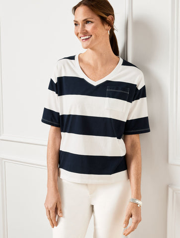 V-Neck Boxy Tee - Quince Stripe