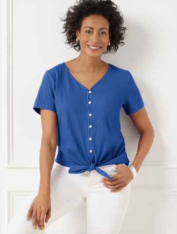 Textured Tie Front Top