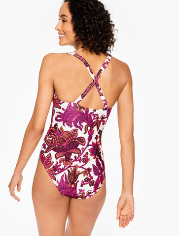 Aqua Club Scoop Neck One-Piece Swimsuit - Bali Blooms
