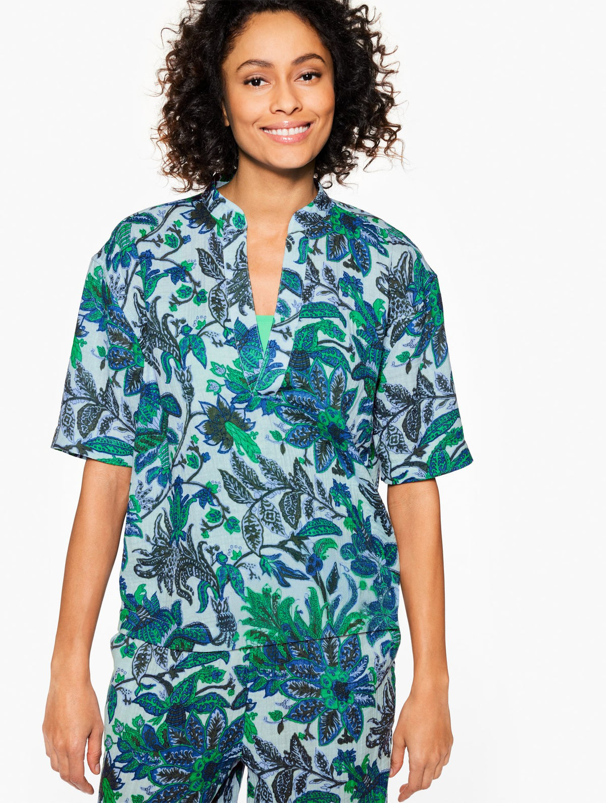 Aqua Club Gauze Popover Shirt Cover-Up - Bali Blooms