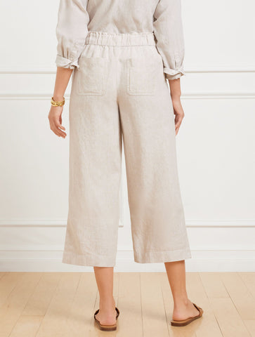 Wide Crop Pull-On Washed Linen Pants - Cross Dyed
